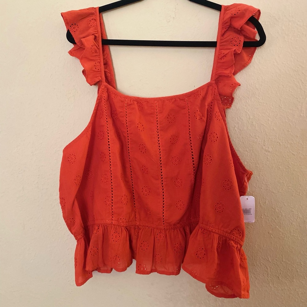 BP Orange Ruffled Peplum Flutter Sleeve Tank